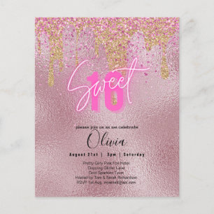 Budget Sweet 16 Roze Glitter Folie Girly Modern Fl Flyer