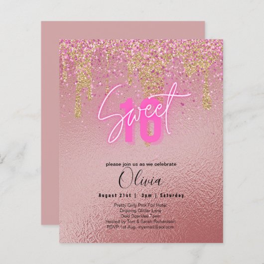 Budget Sweet 16 Roze Glitter Folie Meisjesachtig M (Voorkant / Achterkant)