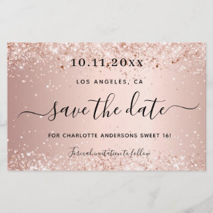 Budget Sweet 16 roze gouden glitters save the date