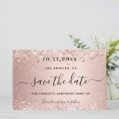Budget Sweet 16 roze gouden glitters save the date (Staand voorkant)