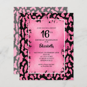 Budget Sweet 16 Roze Leopard Birthday Invites