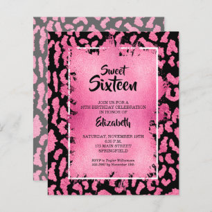 Budget Sweet 16 Roze Leopard Birthday Invites