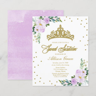 Budget Sweet 16 Uitnodiging Tiara Lavender Floral