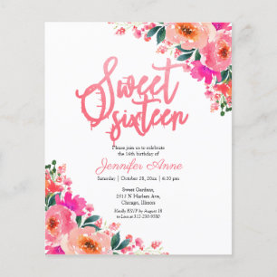Budget Sweet 16 Uitnodigingen Heet Roze Bloemen