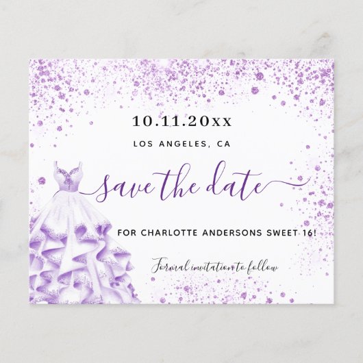 Budget Sweet 16 witte violetjurk met uitzondering (Voorkant)