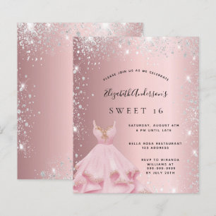 Budget Sweet 16 zwarte roze zilverglitterjurk