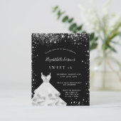 Budget Sweet 16 zwarte zilveren glitter-stofjurk (Staand voorkant)