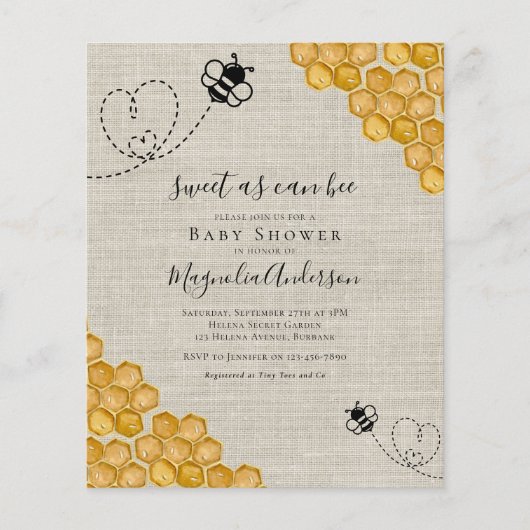 Budget Sweet as Can Bee Baby shower Invitation (Voorkant)