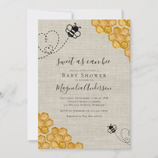 Budget Sweet as Can Bee Baby shower Invitation (Devant)