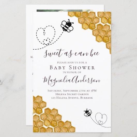 Budget Sweet as Can Bee Baby shower Invitation (Voorkant / Achterkant)