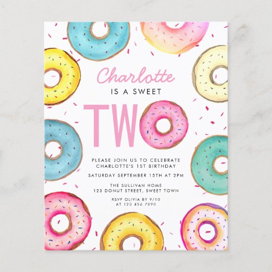 Budget Sweet Two Donuts 2e verjaardag uitnodiging (Voorkant)