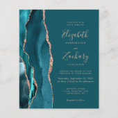 Budget Teal Agate Rose Gold QR Code Wedding Invite (Voorkant)
