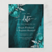 Budget Teal Argent Floral Mariage Carte de Préavis (Devant)