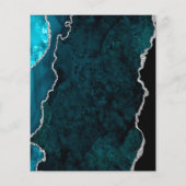 Budget Teal Blauw Zilveren Agate Script Trouwmenu (Achterkant)