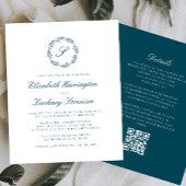 Budget Teal Blauwe Monogram Krans QR Code Huwelijk