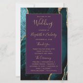 Budget Teal Gold Agate Purple Wedding Program (Voorkant)
