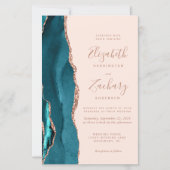 Budget Teal Rose Gold Agate Wedding Invitation (Voorkant)