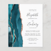 Budget Teal Rose Gold Agate Wedding Invitation (Voorkant)