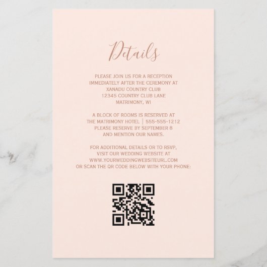 Budget Teal Rose Gold Blush QR Code Wedding Invite (Achterkant)