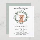 Budget Teddy Bear Greenery Baby shower Invitation (Voorkant / Achterkant)