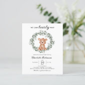 Budget Teddy Bear Greenery Baby shower Invitation (Staand voorkant)