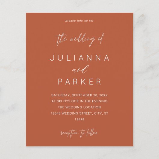Budget Terra Cotta MOD Calligraphy Wedding Flyer (Voorkant)