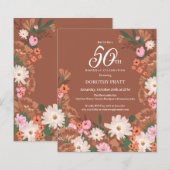 Budget Terracotta Floral 50e Verjaardag Uitnodigen (Voorkant / Achterkant)
