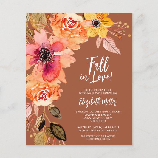Budget Terracotta Floral Bridal Shower Flyer (Voorkant)
