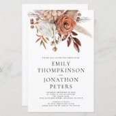 Budget Terracotta Florals Code Wedding Invite (Voorkant / Achterkant)