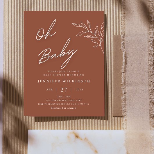 Budget Terracotta Minimalistisch Baby shower Uitnodiging Briefkaart