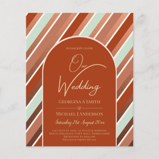 BUDGET Terracotta Mint Green Wedding INVITE Flyer (Voorkant)