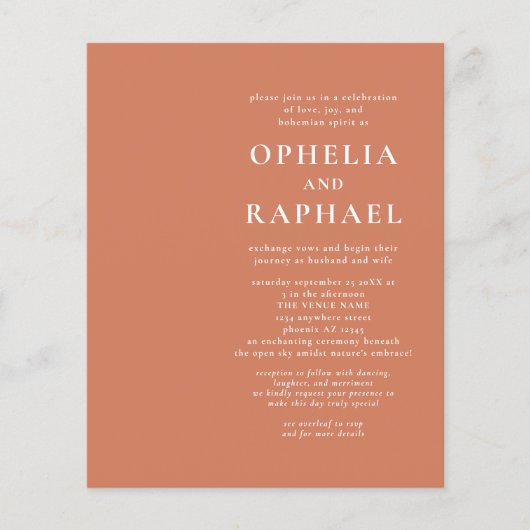 Budget Terracotta QR Code Boheemse Bruiloft Uitnod (Voorkant)