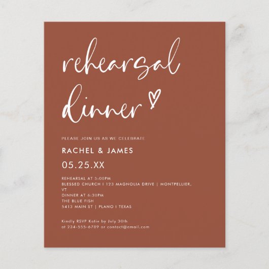Budget Terracotta Rust repetitie diner uitnodiging Flyer (Voorkant)