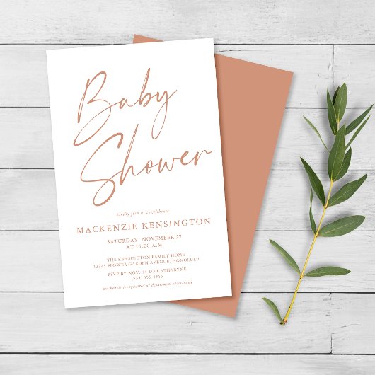 Budget Terracotta Simple Script Baby shower FLYER