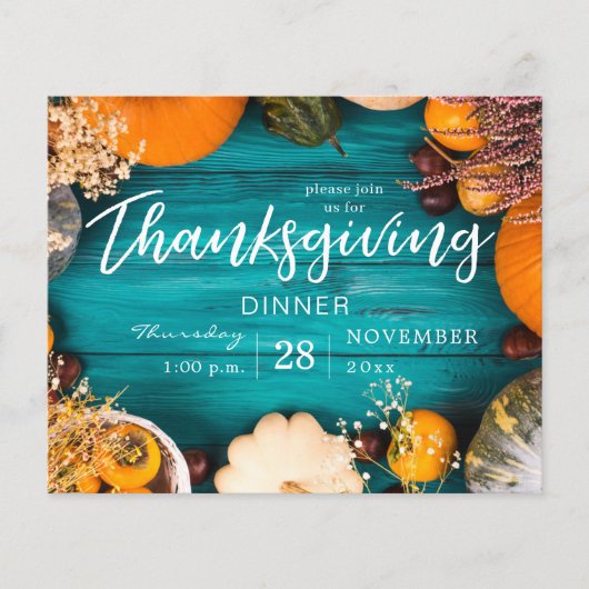 Budget Thanksgiving Dinner Feest Blauwe Pompoen Flyer (Voorkant)