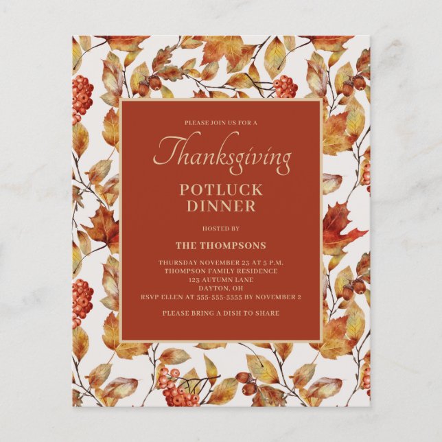 Budget Thanksgiving Potluck Terracotta Invitation (Voorkant)