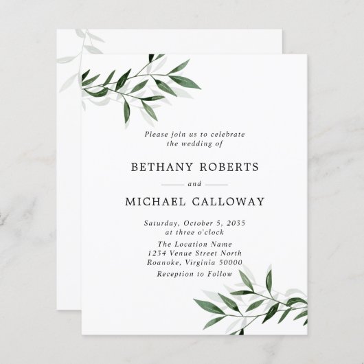 Budget Tout en un Eucalyptus Feuilles mariage Invi (Devant / Derrière)