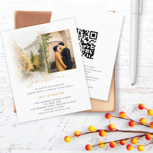 Budget Trees Foto QR Evening Wedding Invite