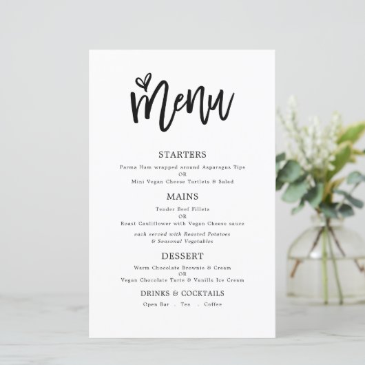 Budget Trendy Artsy Script Text Only Weddenmenu (Staand voorkant)