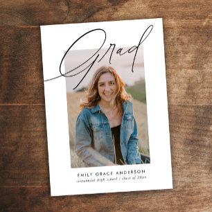 Budget Trendy Calligraphy Three Photo Afstuderen Aankondiging