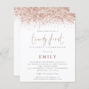 Budget Trendy Roos Glitter 21st Party Invitation