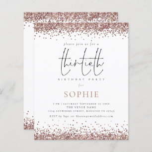 Budget Trendy Roos Gold Glitter 30th Party Invite