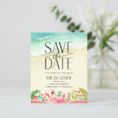 Budget Tropical Beach Kalligrafie Save the Date (Staand voorkant)