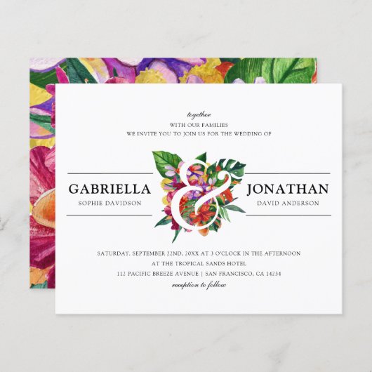Budget Tropical Bouquet Modern Typography Wedding (Voorkant / Achterkant)