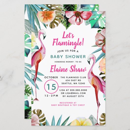 Budget Tropical Flamingo Baby shower Invitation (Voorkant / Achterkant)