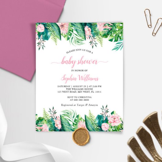 Budget Tropical Flowers Baby shower Invitation