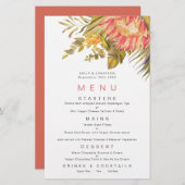 Budget Tropical Foliage Coral Menu Mariage (Devant / Derrière)