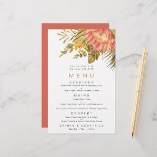Budget Tropical Foliage Coral Menu Mariage