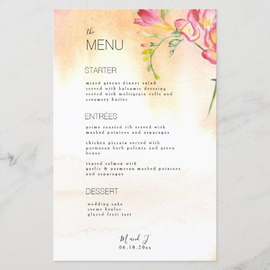 Budget Tropical Freesia Pink Orange Menu (Devant)