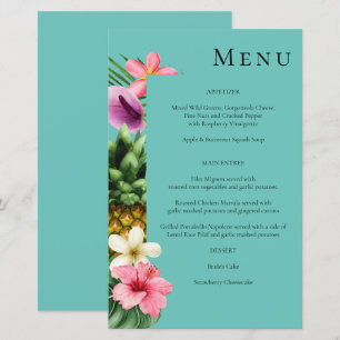 Budget Tropical Hawaiian Floral Menu - MED Turquoi